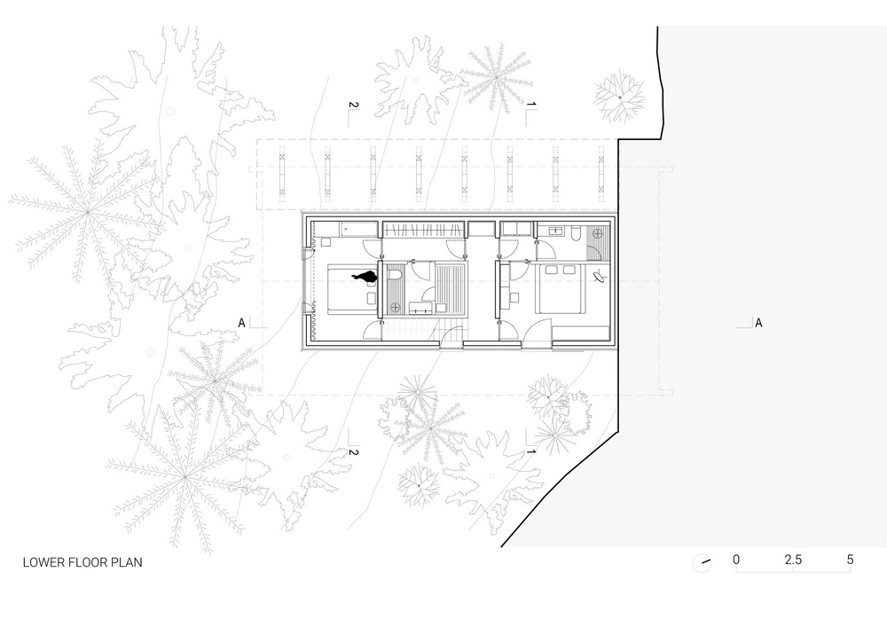 Twin Alpine Houses Dekleva Gregoric Architects 02 lower floor plan EN